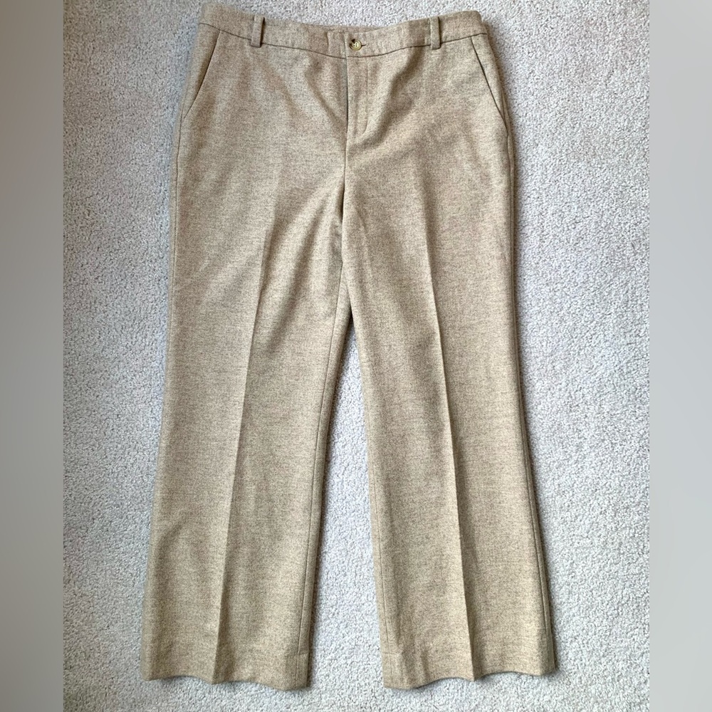 Lauren Ralph Lauren 100% Merino wool trousers in beige herringbone, 14 petite